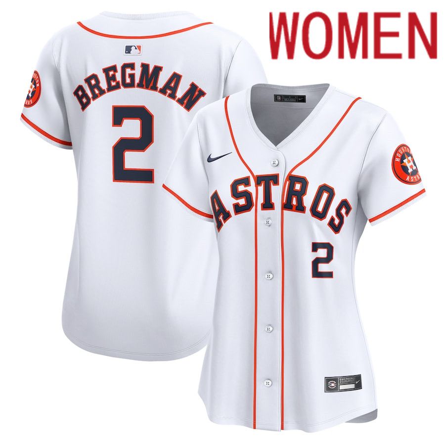 Women Houston Astros #2 Alex Bregman Nike White Home Limited Player MLB Jersey->->Women Jersey